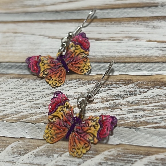 X3 - Colorful Butterfly Earrings with 925 sterling hooks - Picture 2 of 2